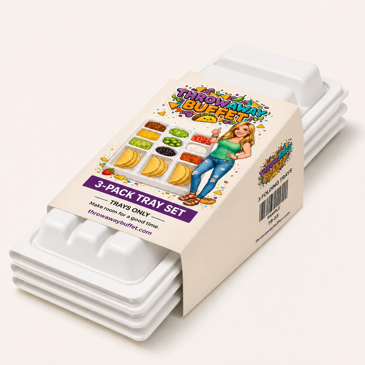Throwaway Buffet 3-pack tray set, trays only, in its branded sleeve